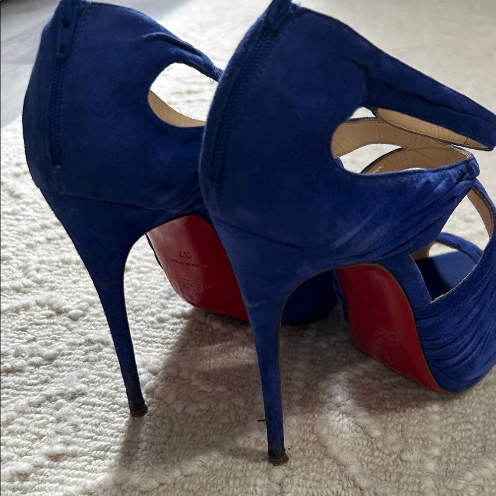 Christian Louboutin kashou blue pervanche suede Heels 37 120 - Picture 5 of 7